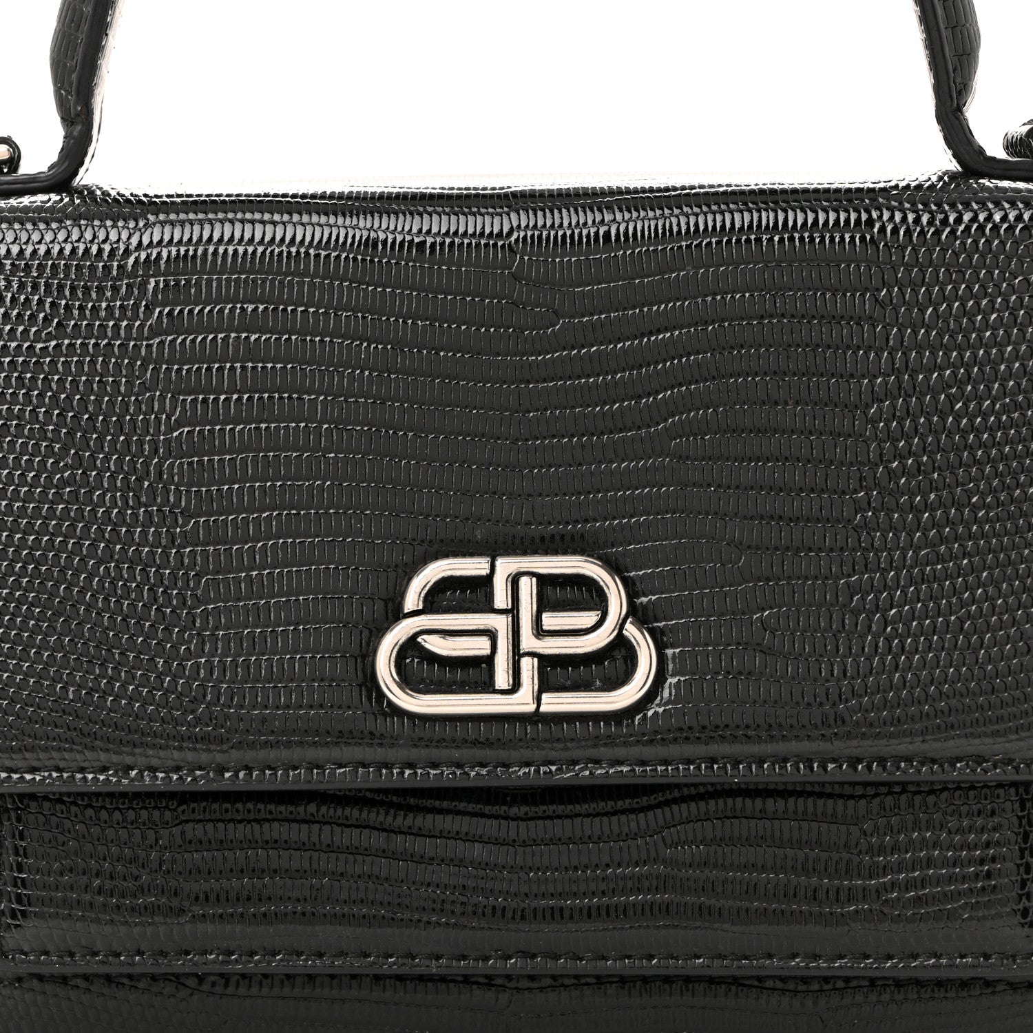 Balenciaga Patent Calfskin Lizard Embossed XS Sharp Top Handle Bag Black 8 of 14