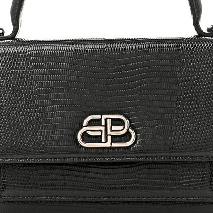 Balenciaga Patent Calfskin Lizard Embossed XS Sharp Top Handle Bag Black 8 of 14