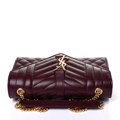 Saint Laurent Grain De Poudre Textured Mixed Matelasse Triquilt Small Monogram Satchel Burgundy 10 of 10