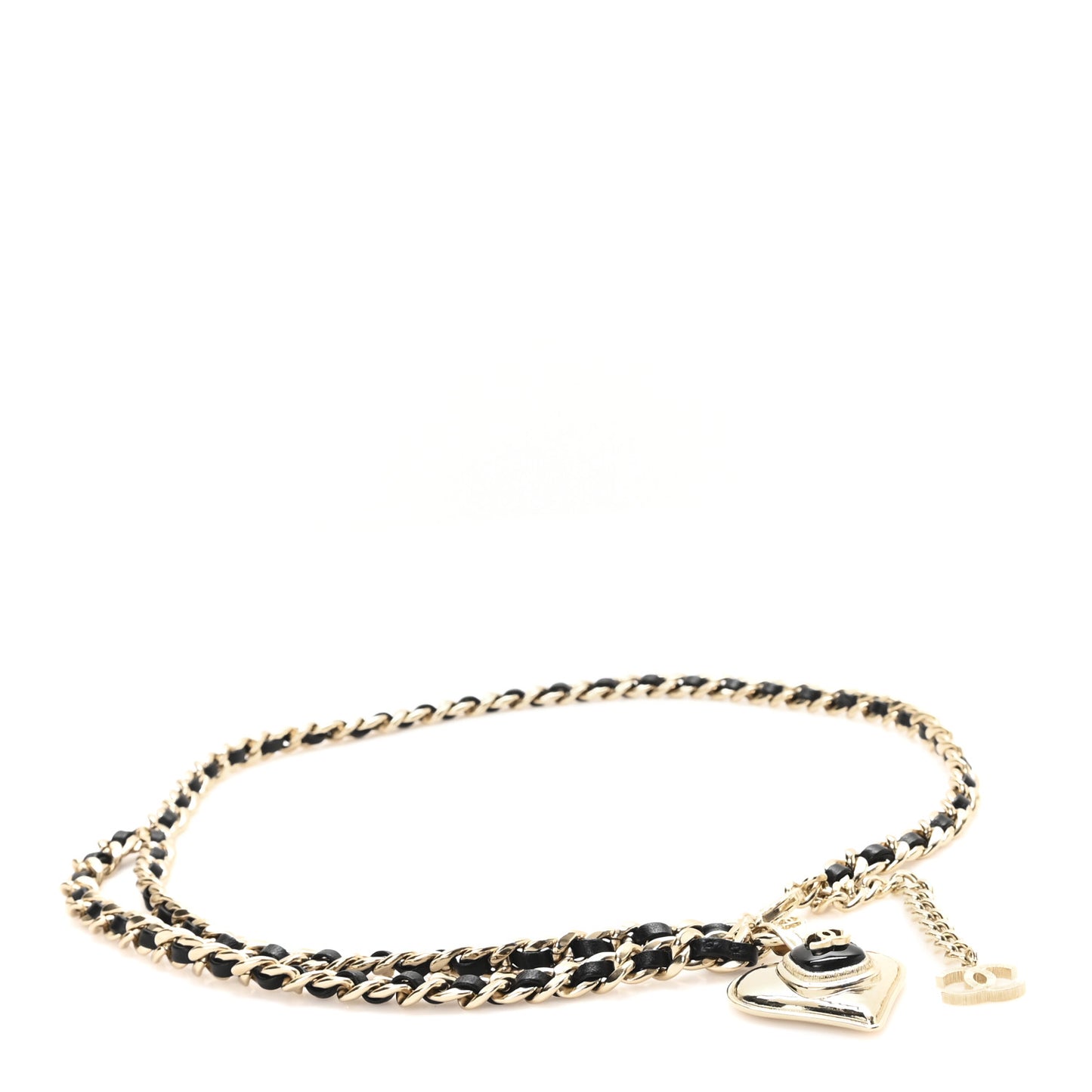 Lambskin Enamel CC Heart Chain Belt Black Gold