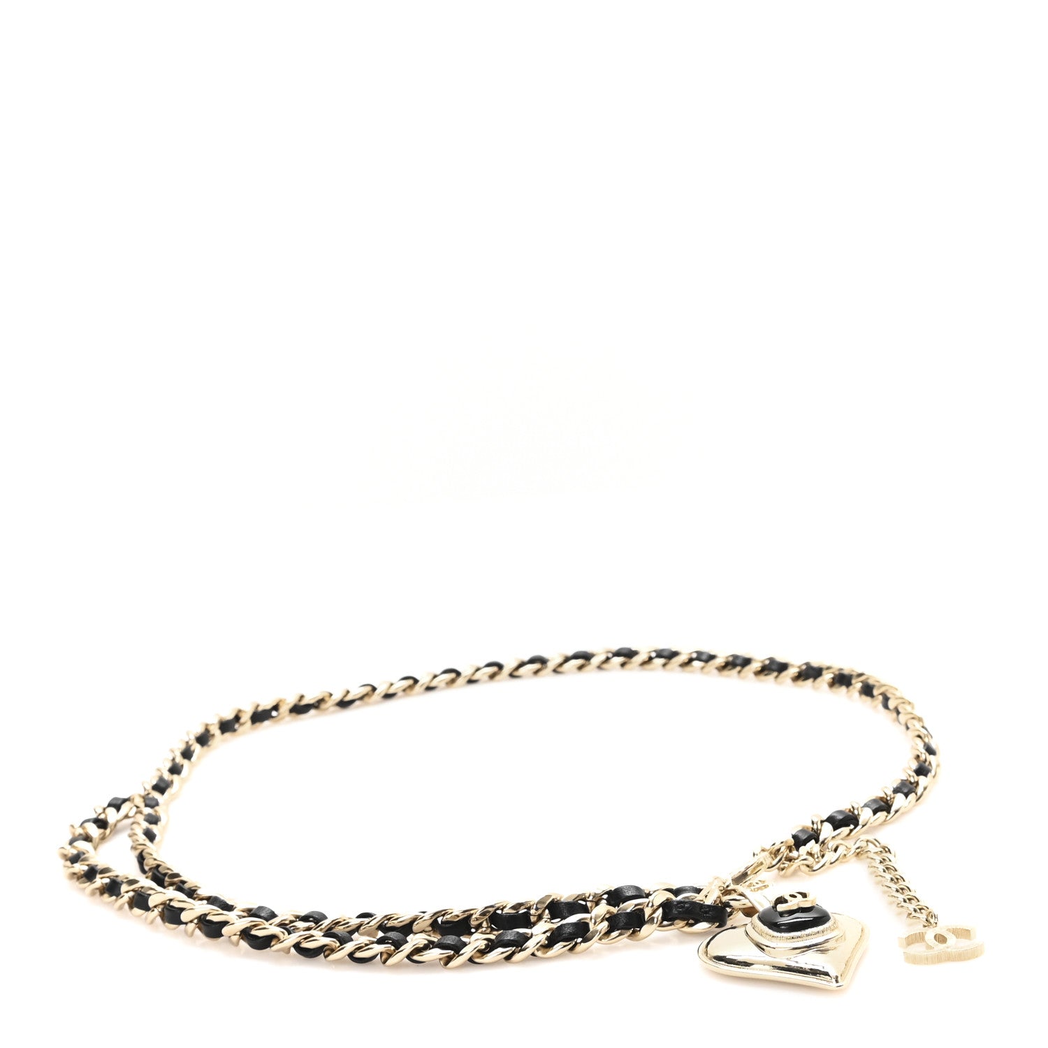 Chanel Lambskin Enamel CC Heart Chain Belt Black Gold 1 of 4