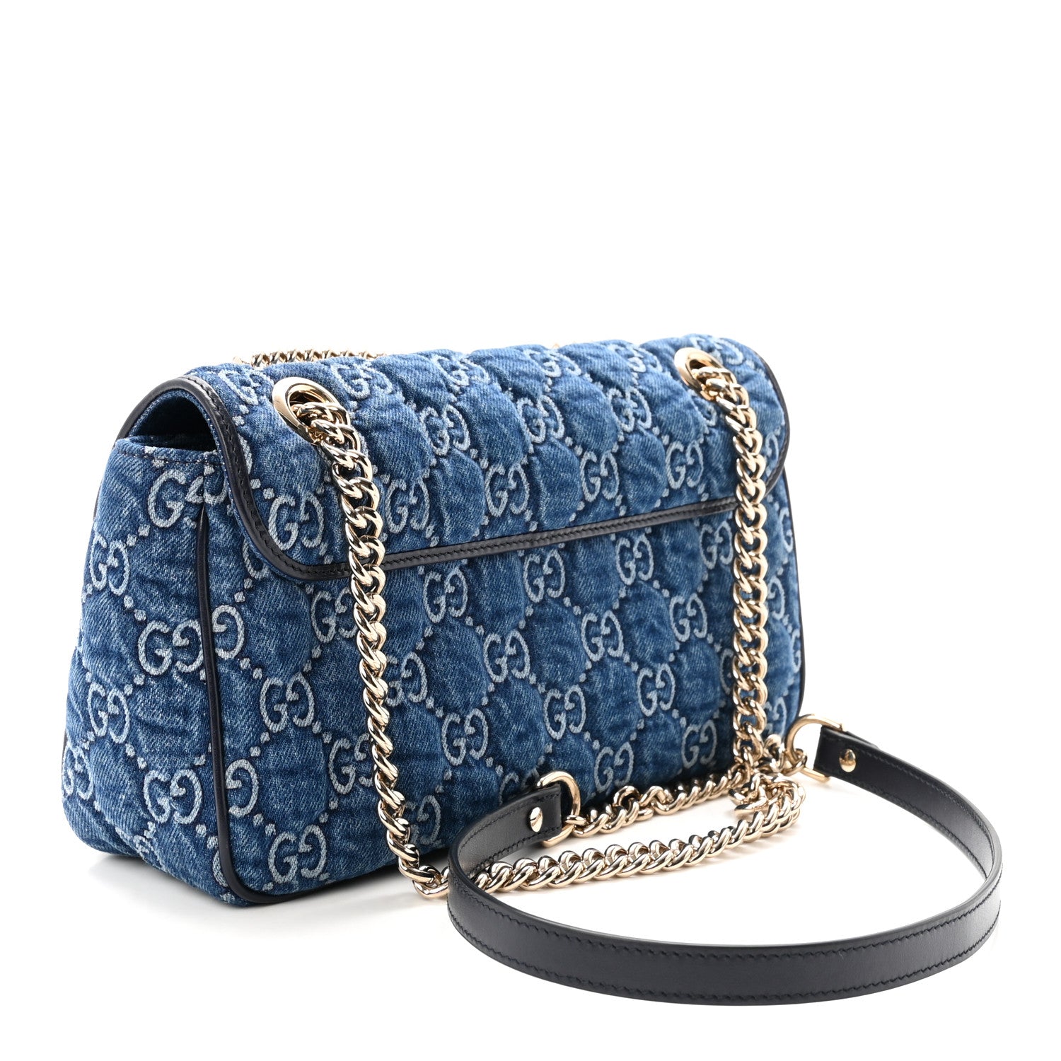 Gucci Denim Matelasse Small GG Marmont Shoulder Bag Blue 3 of 10