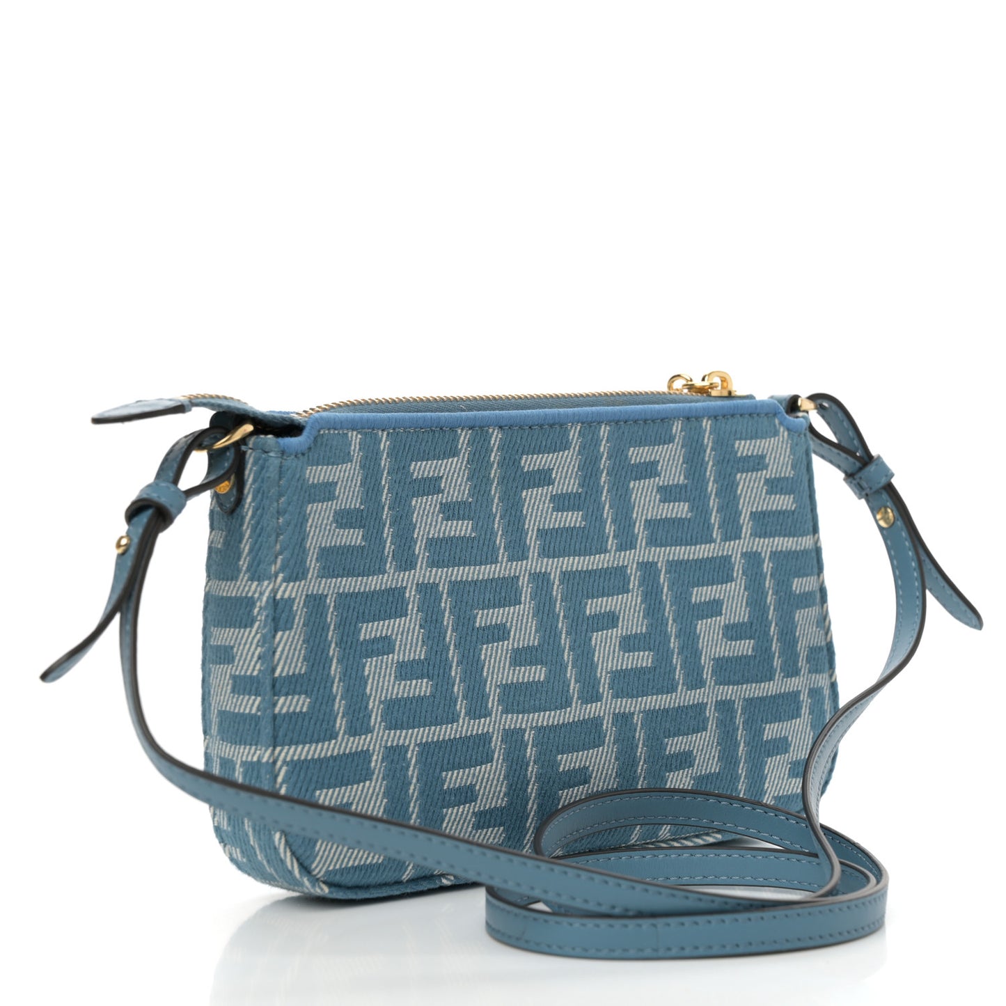 Denim Effect Fabric Jacquard FF Baguette Pouch Blue