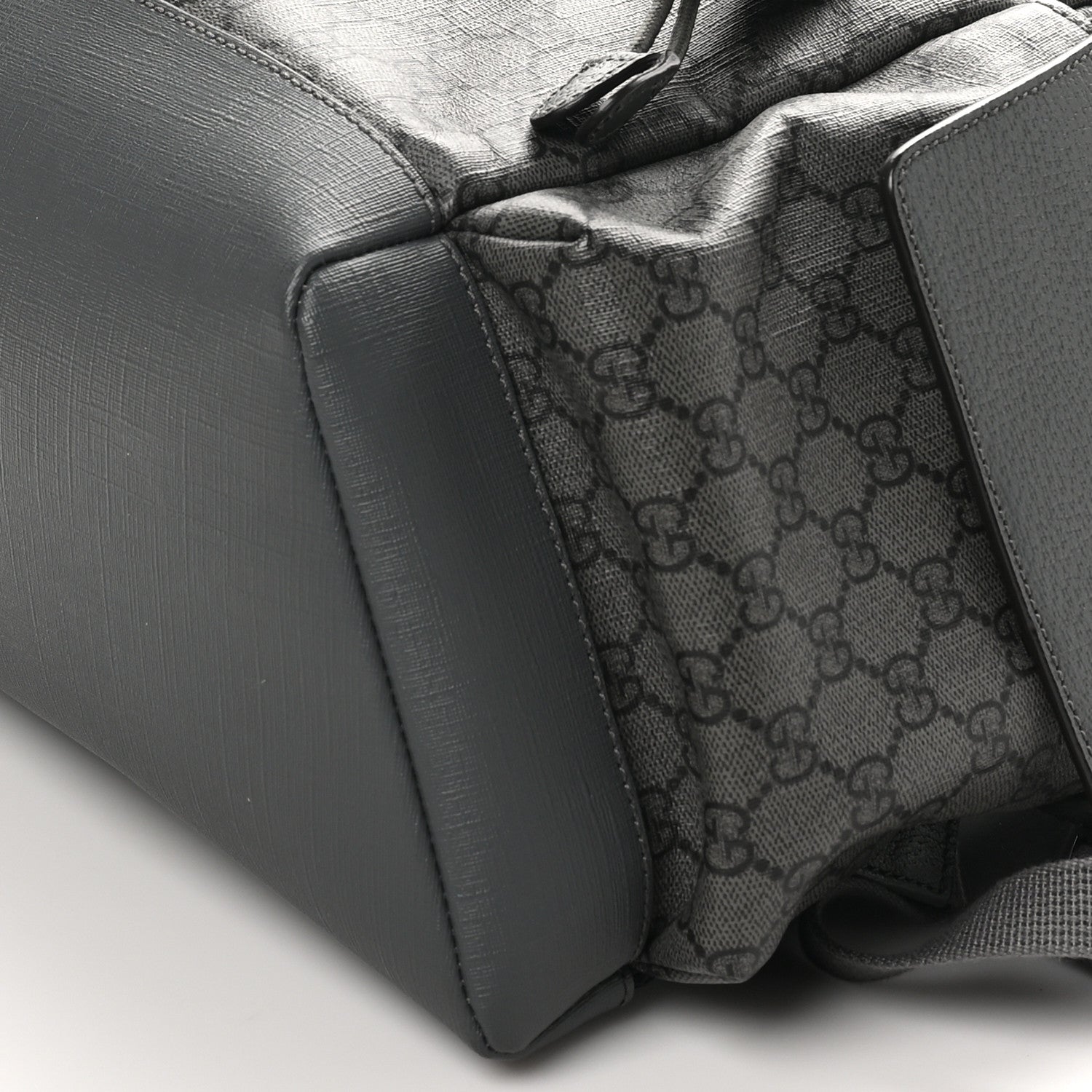Gucci GG Supreme Monogram Textured Dollar Calfskin Medium Ophidia Double Buckle Backpack Grey Black Graphite Grey 9 of 9