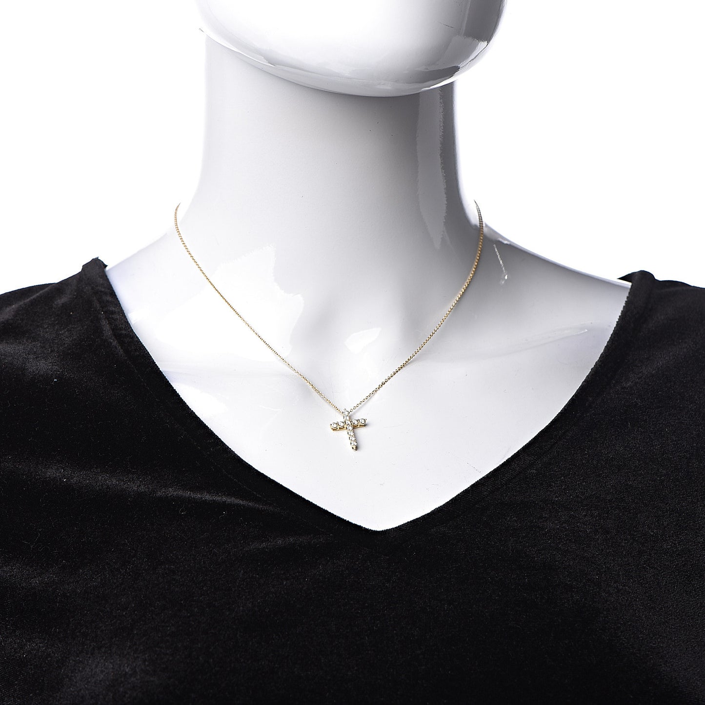 18K Yellow Gold Diamond Small Cross Pendant Necklace