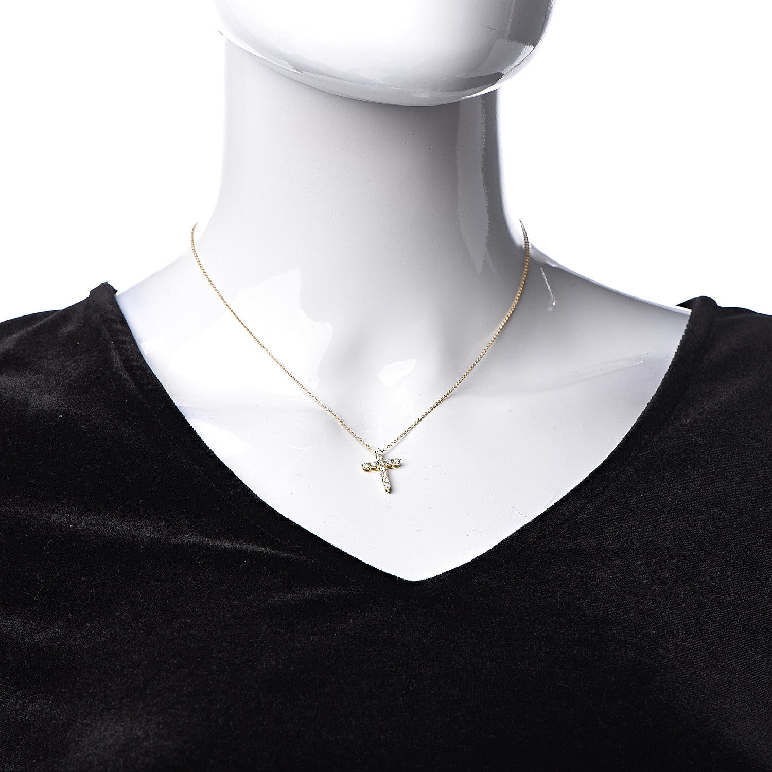 Tiffany 18K Yellow Gold Diamond Small Cross Pendant Necklace 2 of 6