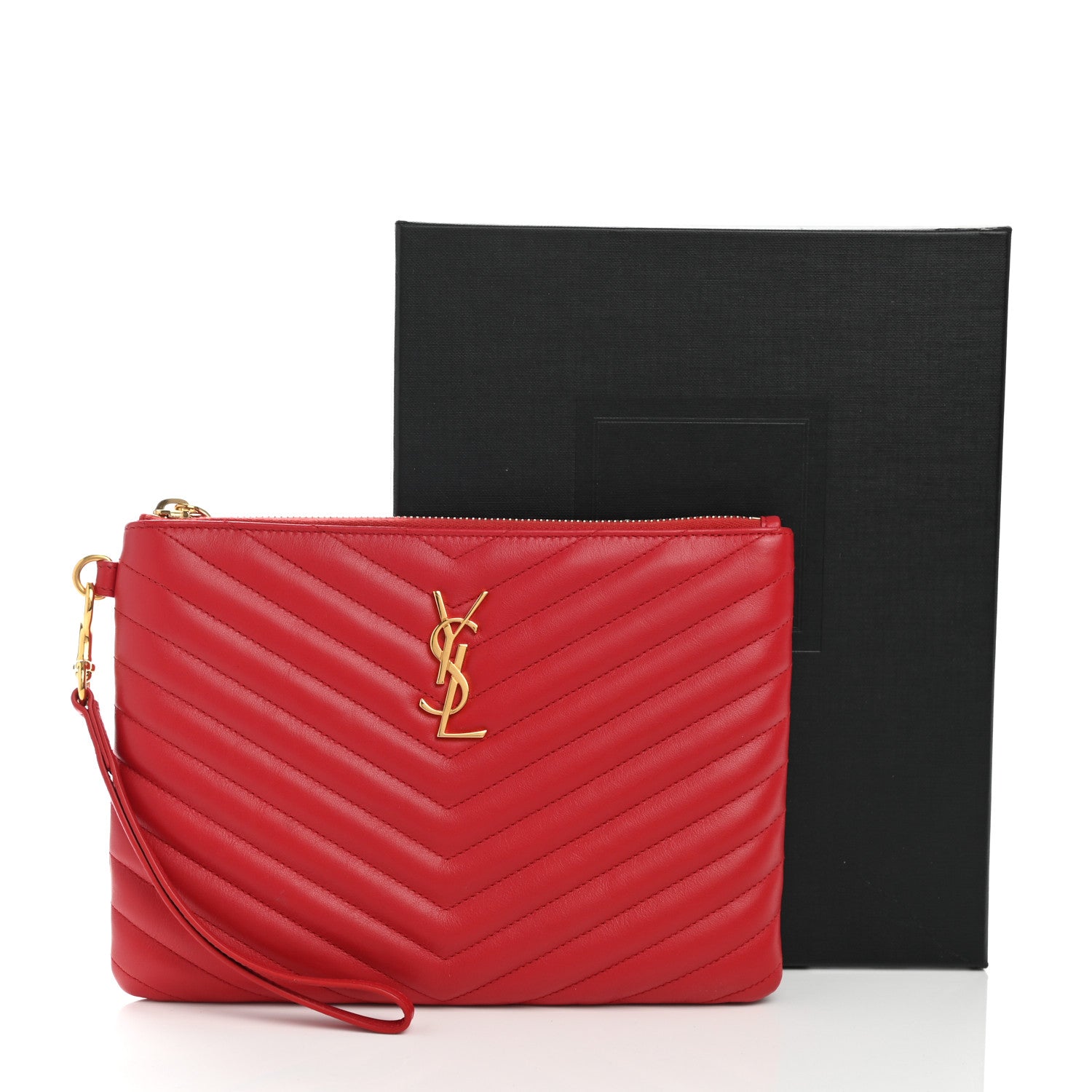 Saint Laurent Calfskin Matelasse Chevron Monogram A5 Wristlet Red 9 of 9