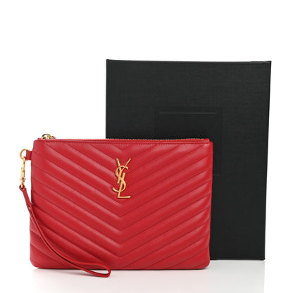Saint Laurent Calfskin Matelasse Chevron Monogram A5 Wristlet Red 9 of 9