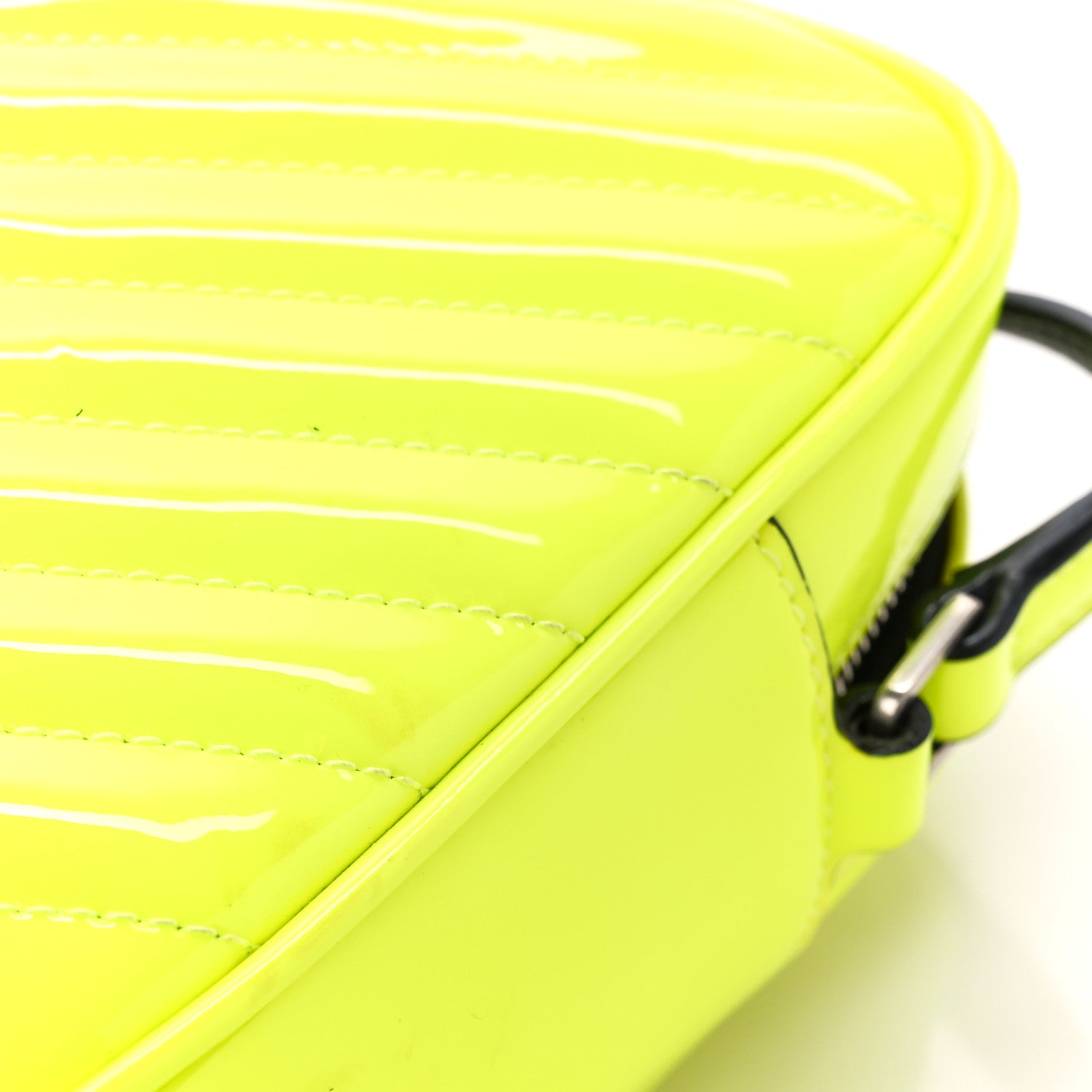 Saint Laurent Patent Calfskin Matelasse Monogram Lou Camera Bag Neon Yellow 11 of 13
