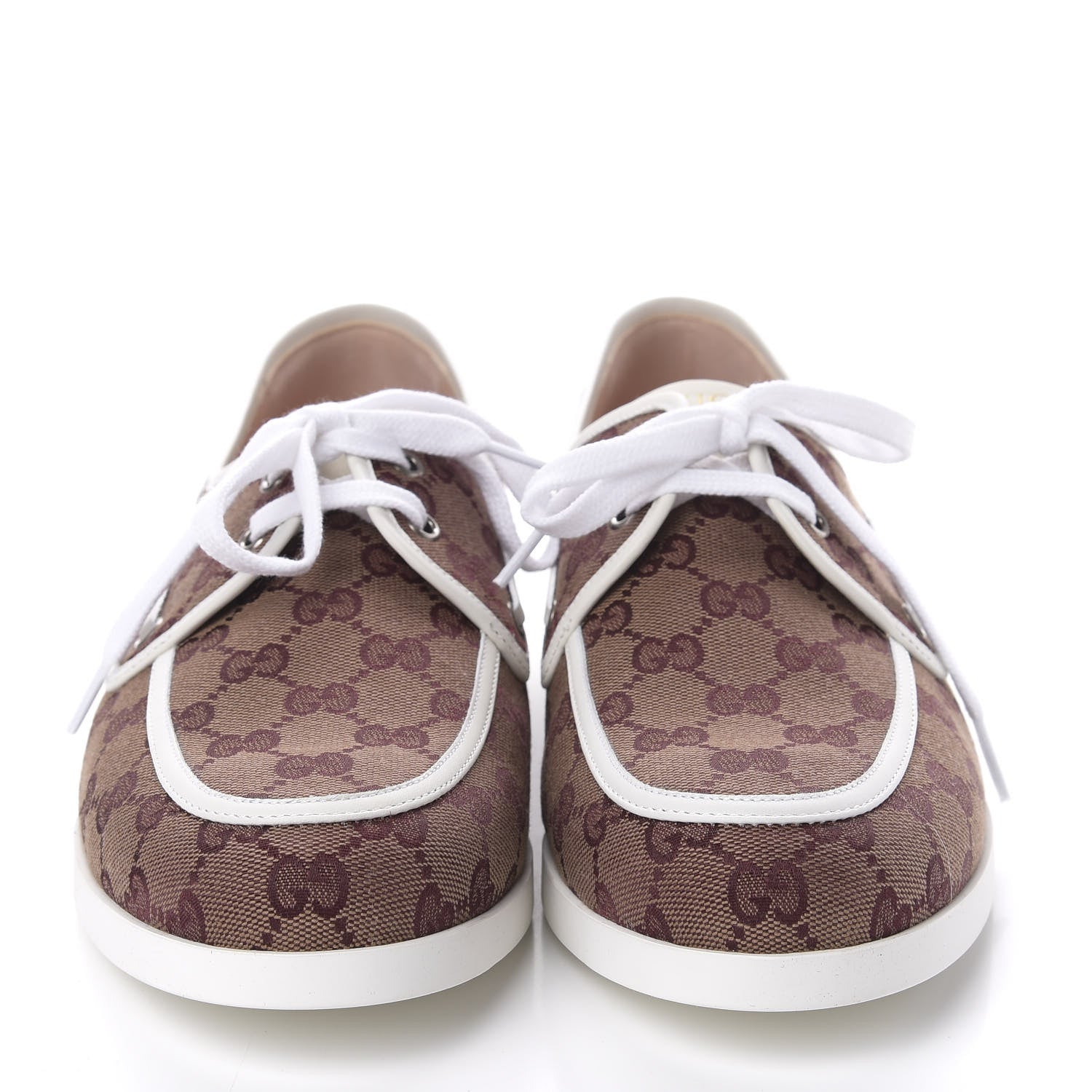 Gucci Monogram Mens Boat Shoes 9 Sahara Rubino White 2 of 10