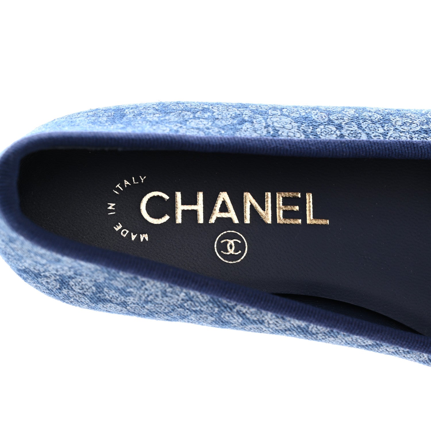 Chanel Denim Camellia Print Ballerina Flats 36.5 Dark Blue 7 of 10
