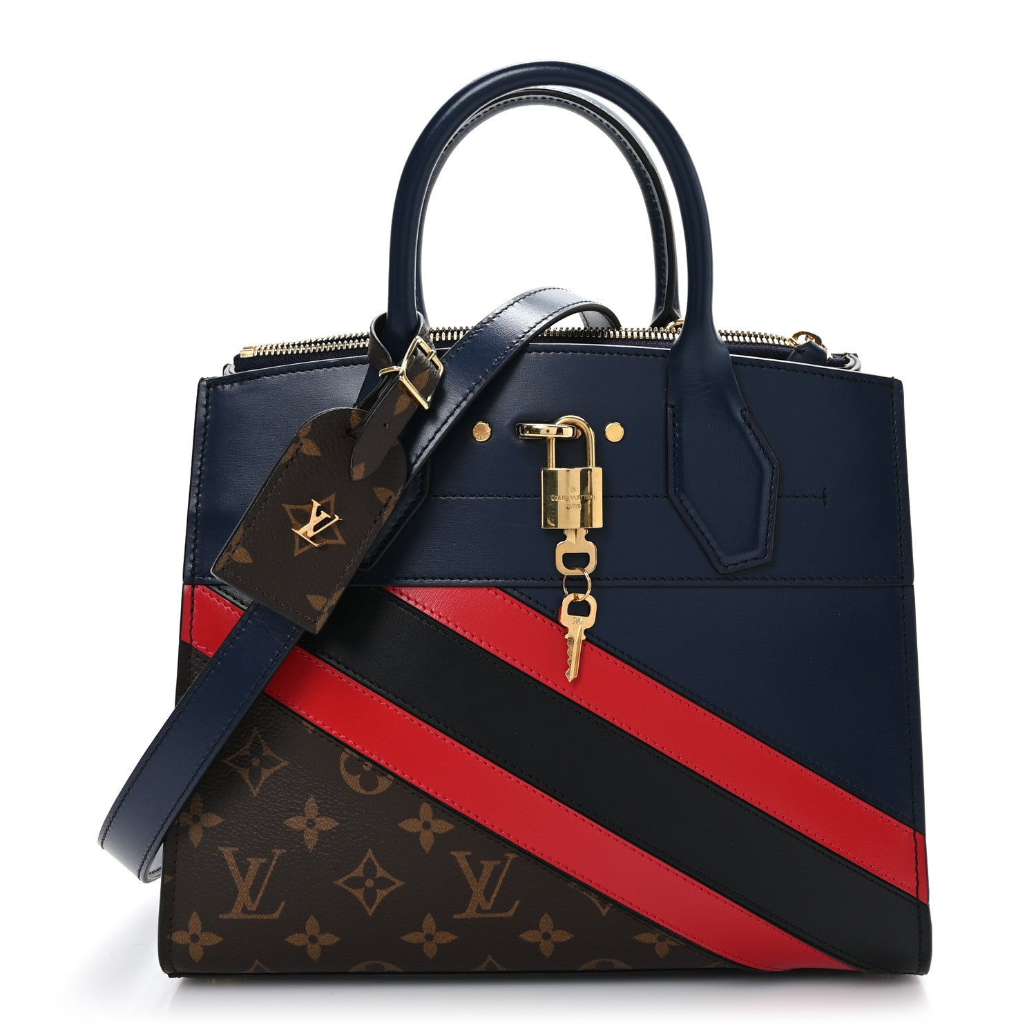 Louis Vuitton Calfskin Monogram Striped City Steamer PM Blue 1 of 8