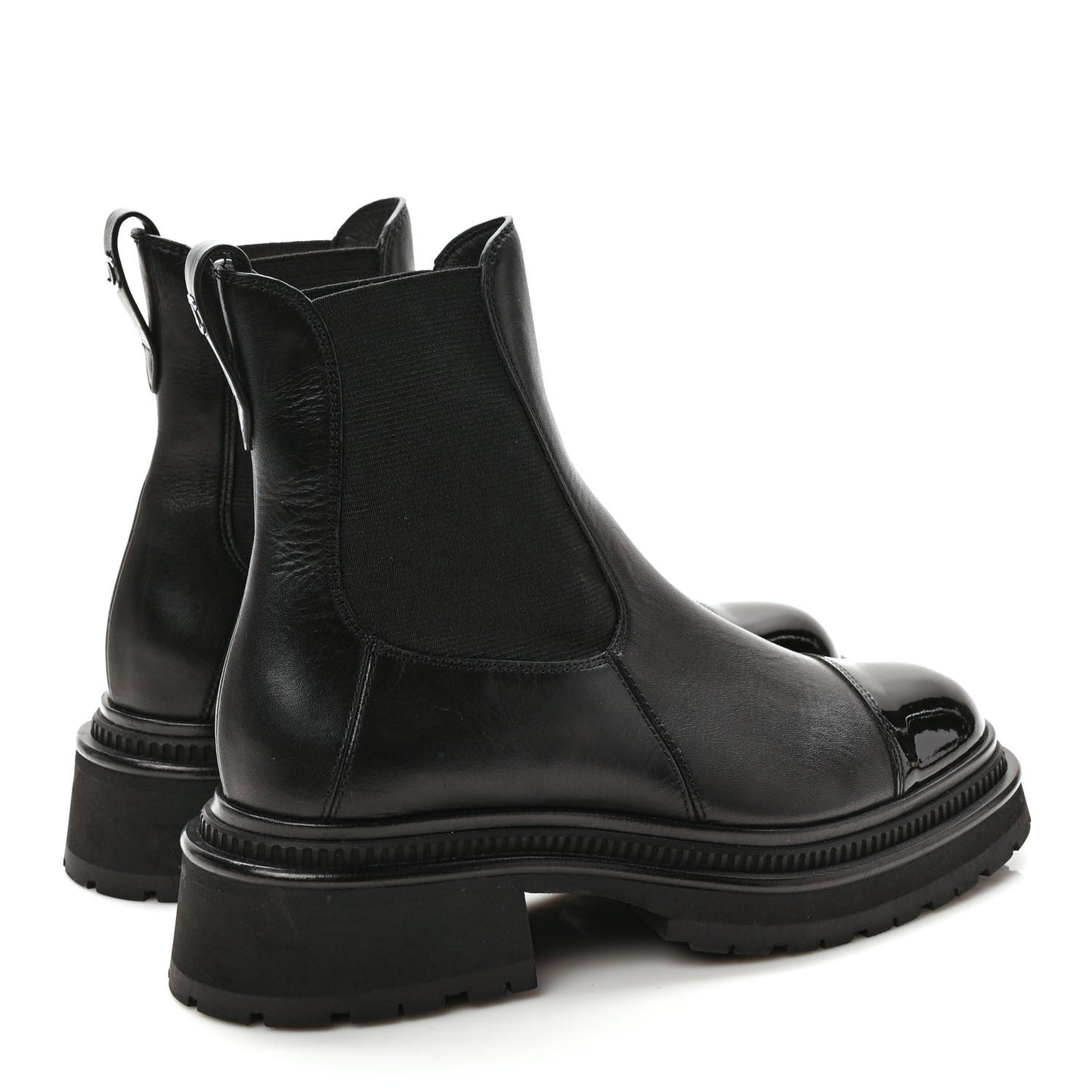 Crumpled Calfskin Patent Cap Toe Short Boots 37 Black