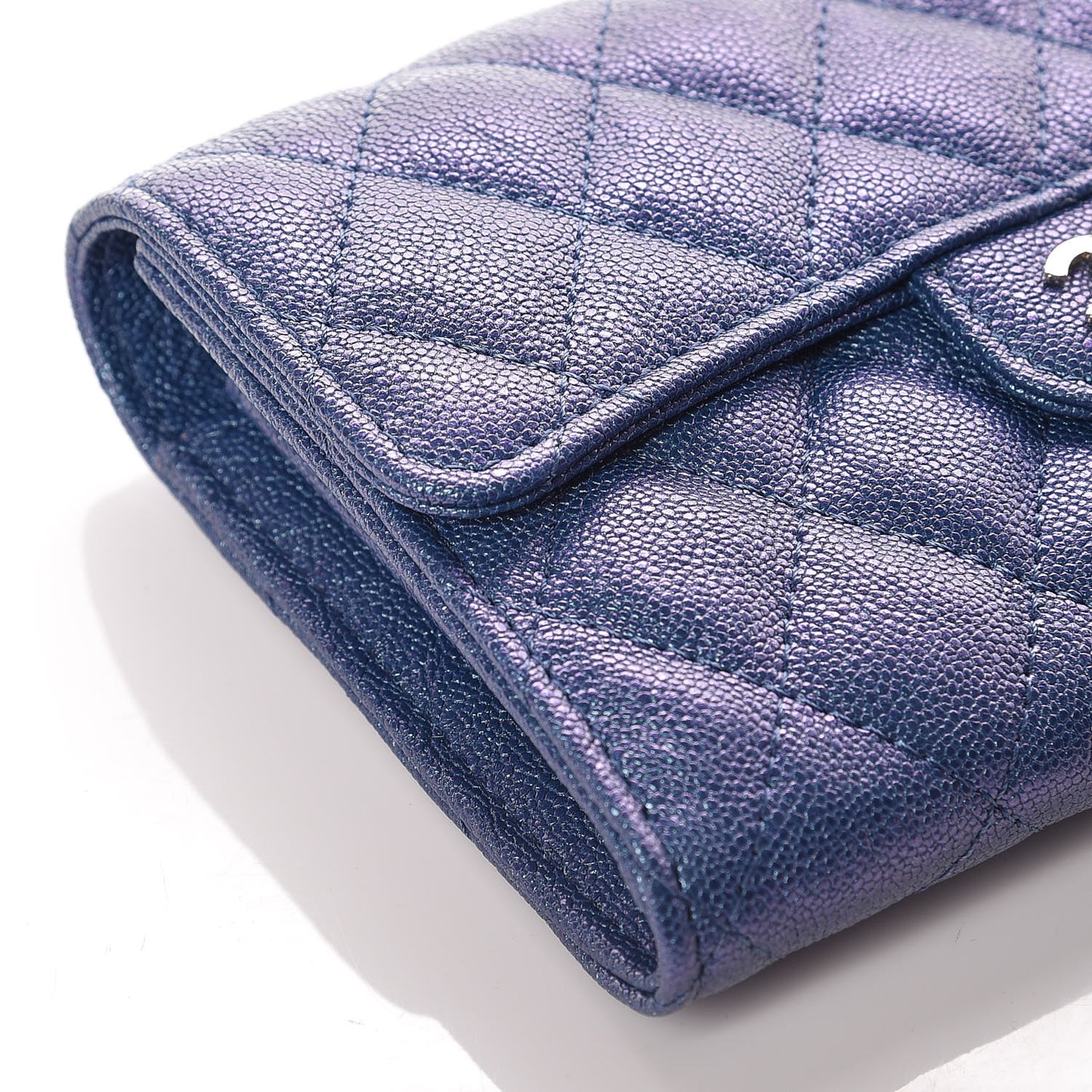Iridescent Caviar Quilted Medium Flap Wallet Blue
