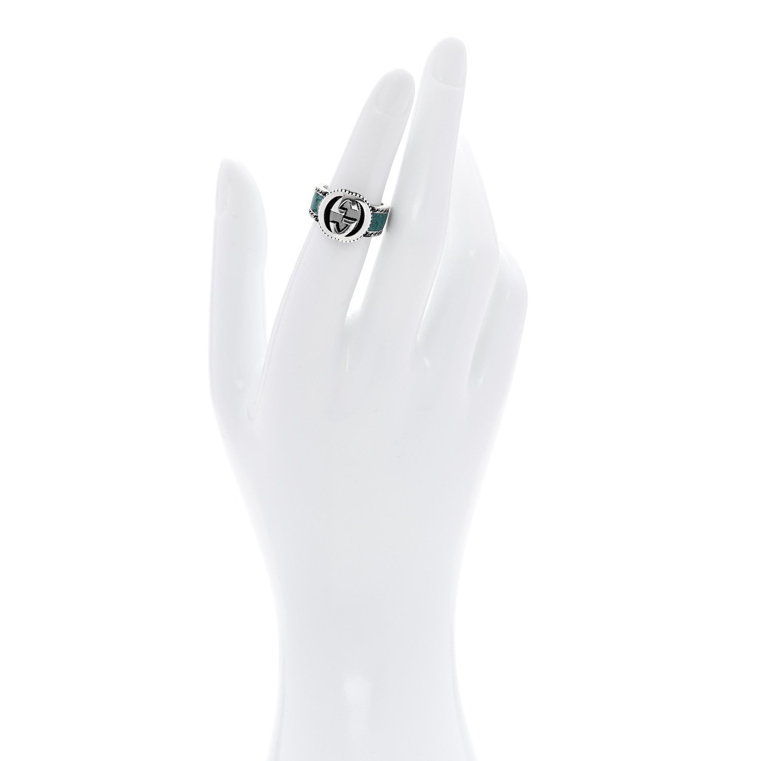 Gucci Sterling Silver Enamel Interlocking G Band Ring 50 5.25