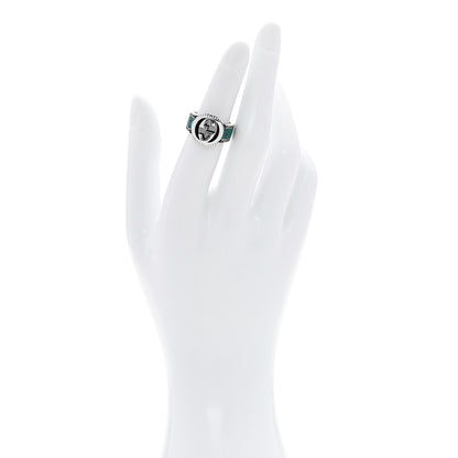 Gucci Sterling Silver Enamel Interlocking G Band Ring 50 5.25 Turquoise 2 of 6