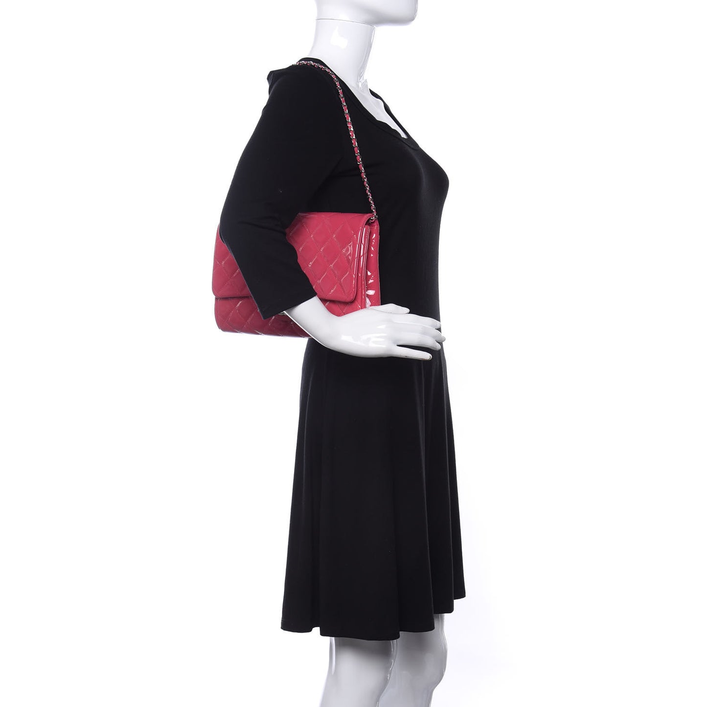 Patent Quilted Clutch With Chain Flap Fuchsia