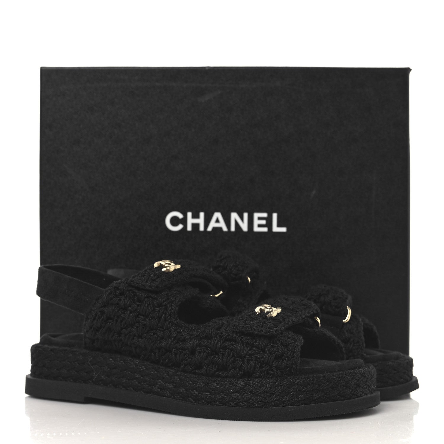 Chanel Crochet Velcro Dad Sandals 36 Black 9 of 9