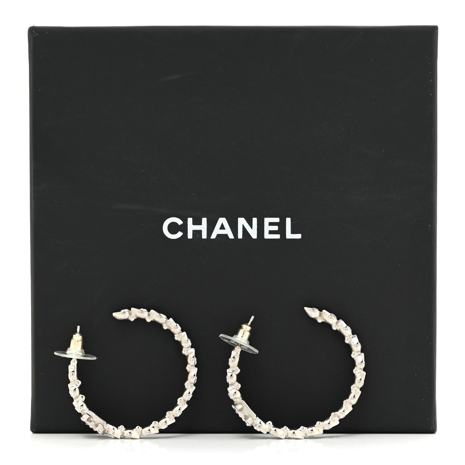 Chanel Metal Crystal CC Hoop Earrings Silver 5 of 5