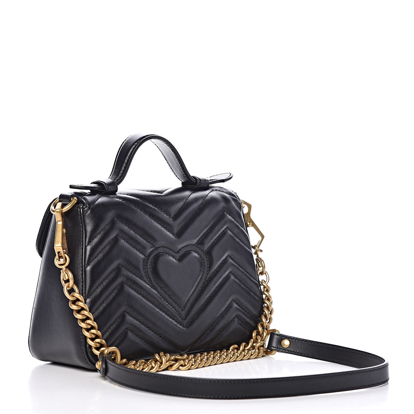 Calfskin Matelasse Mini GG Marmont Top Handle Shoulder Bag Black