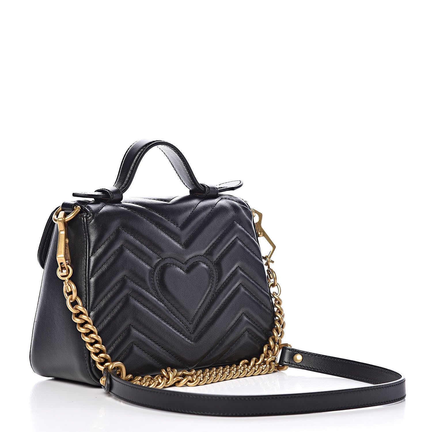 Gucci Calfskin Matelasse Mini GG Marmont Top Handle Shoulder Bag Black 3 of 10