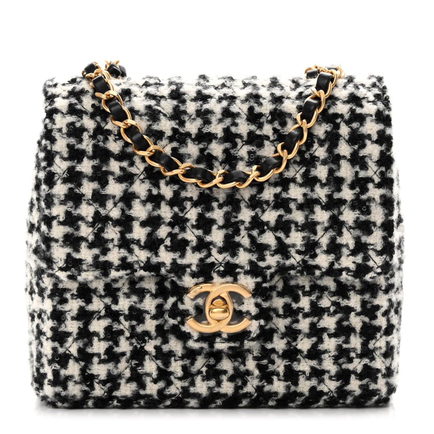 Chanel Tweed Houndstooth Quilted Mini Square Flap White Black 1 of 11