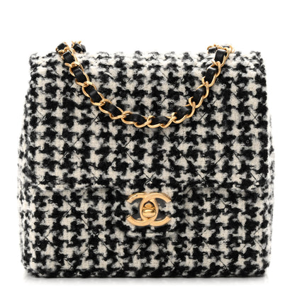 Chanel Tweed Houndstooth Quilted Mini Square Flap White Black 1 of 11