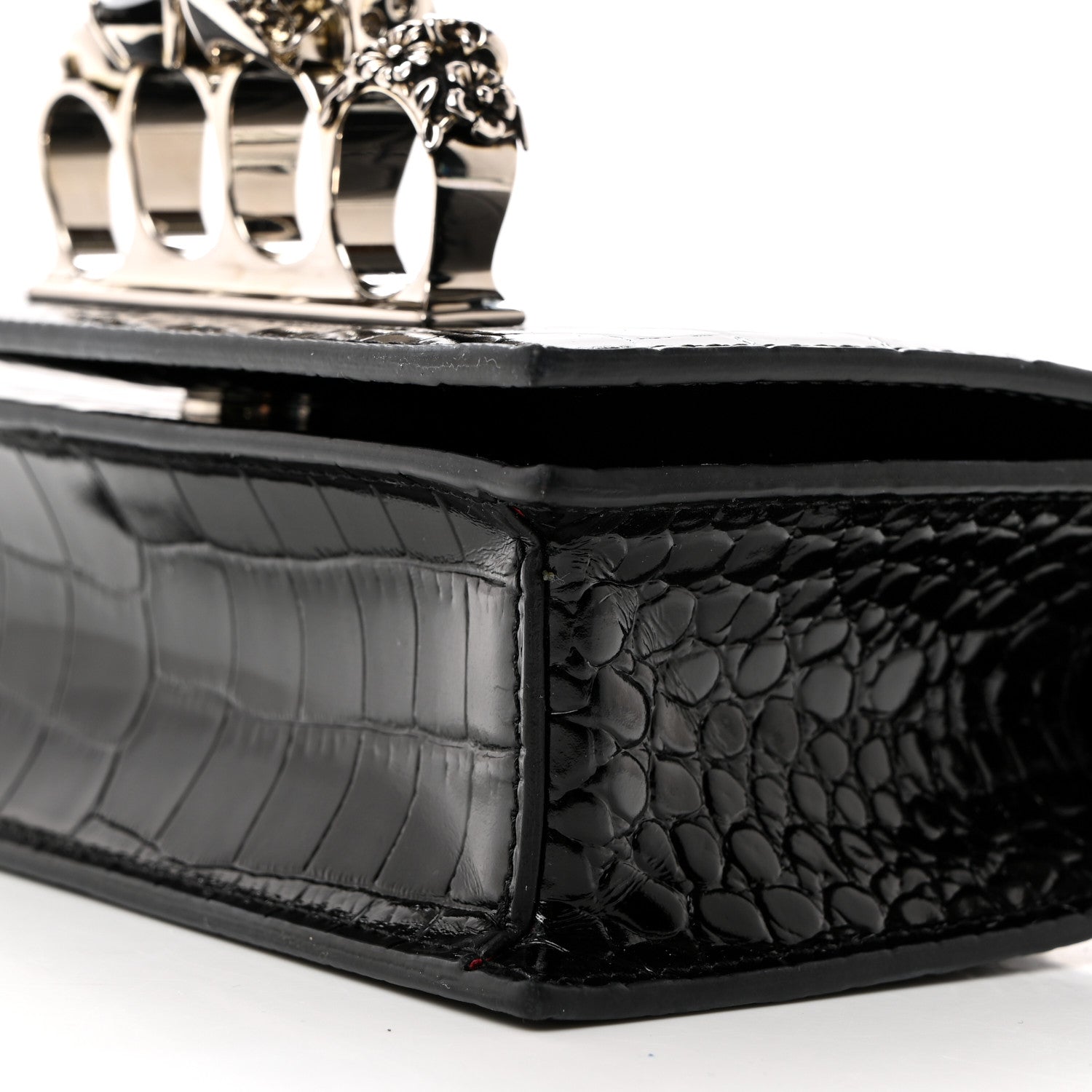 Alexander McQueen Calfskin Shiny Crocodile Embossed Jeweled Satchel Black 11 of 11