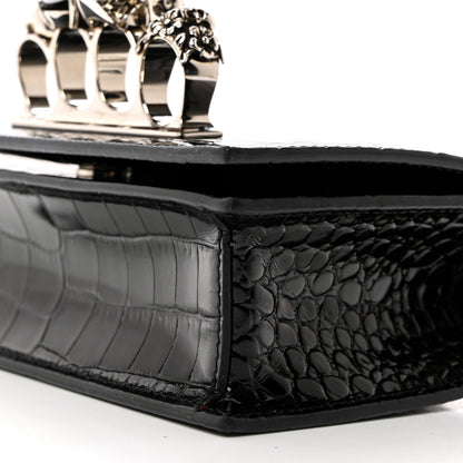Alexander McQueen Calfskin Shiny Crocodile Embossed Jeweled Satchel Black 11 of 11