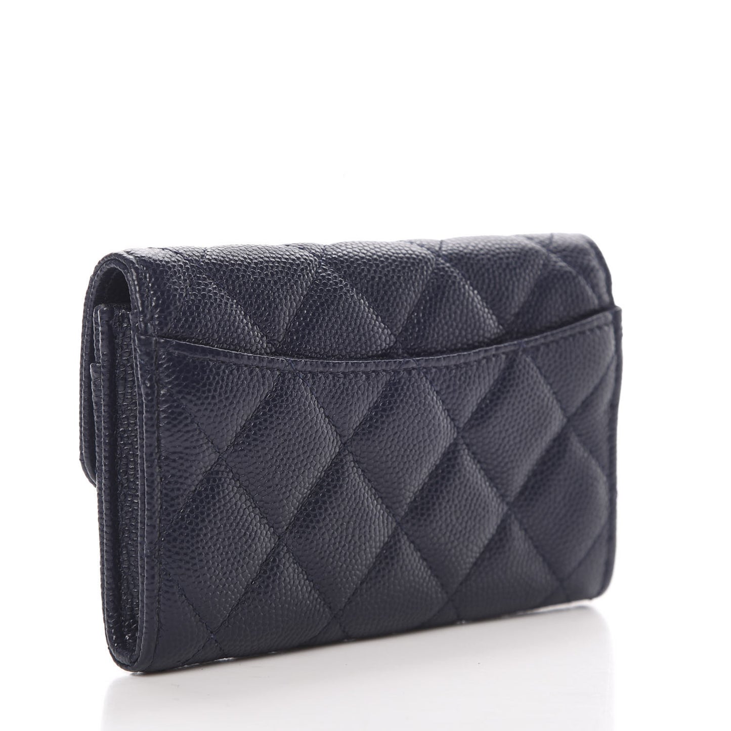 Caviar Quilted Flap Card Holder Wallet Navy Blue