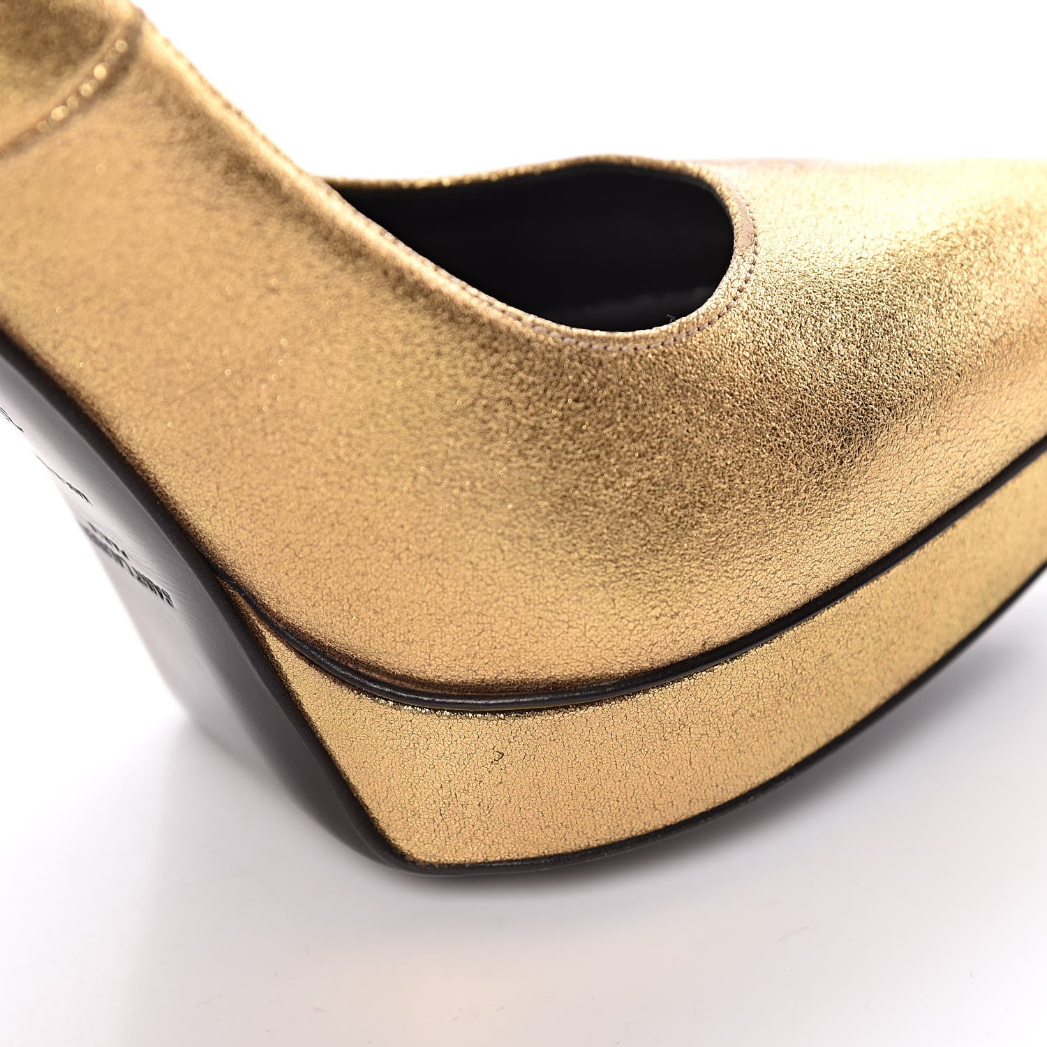 Saint Laurent Metallic Grained Calfskin Janis 105 D'Orsay Pumps 39.5 Black Gold 11 of 16