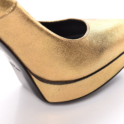 Saint Laurent Metallic Grained Calfskin Janis 105 D'Orsay Pumps 39.5 Black Gold 11 of 16