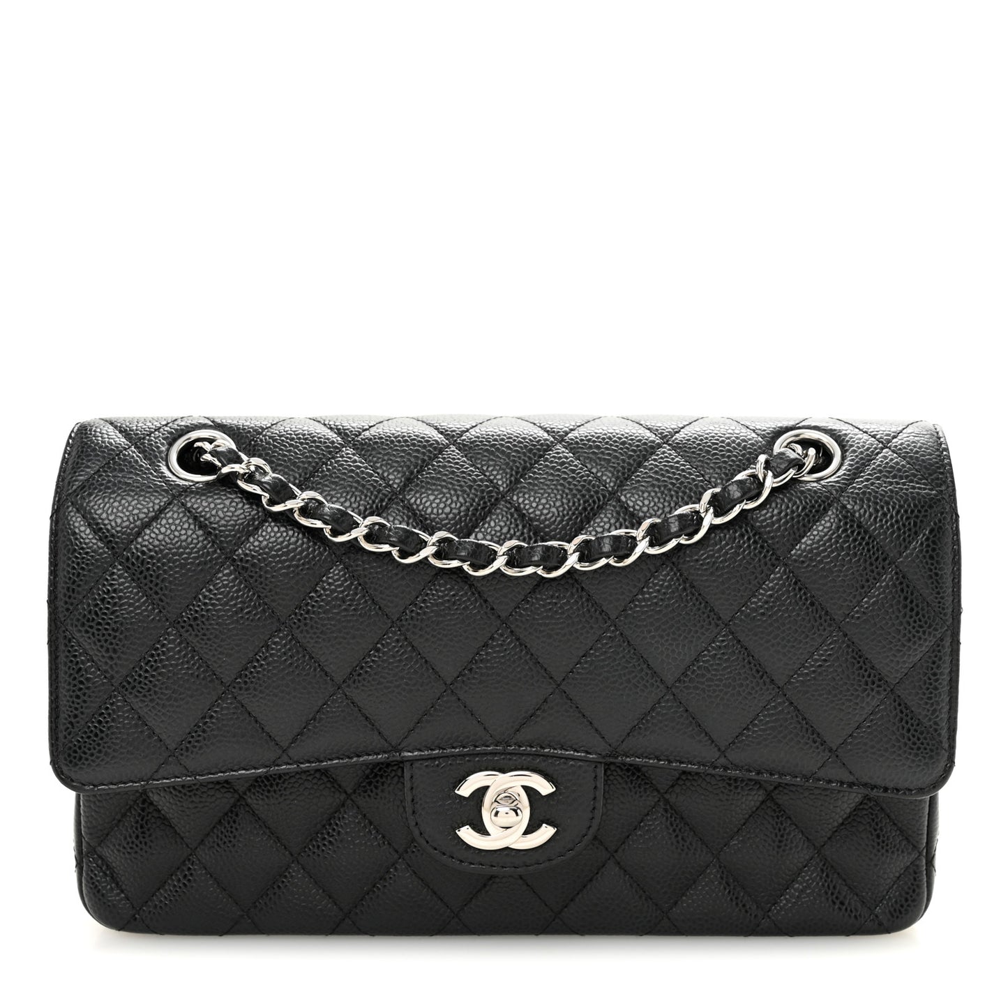 Caviar Quilted Medium Double Flap Black