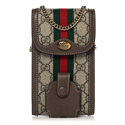 Gucci GG Supreme Monogram Web Ophidia Phone Case Crossbody Beige New Acero 1 of 9