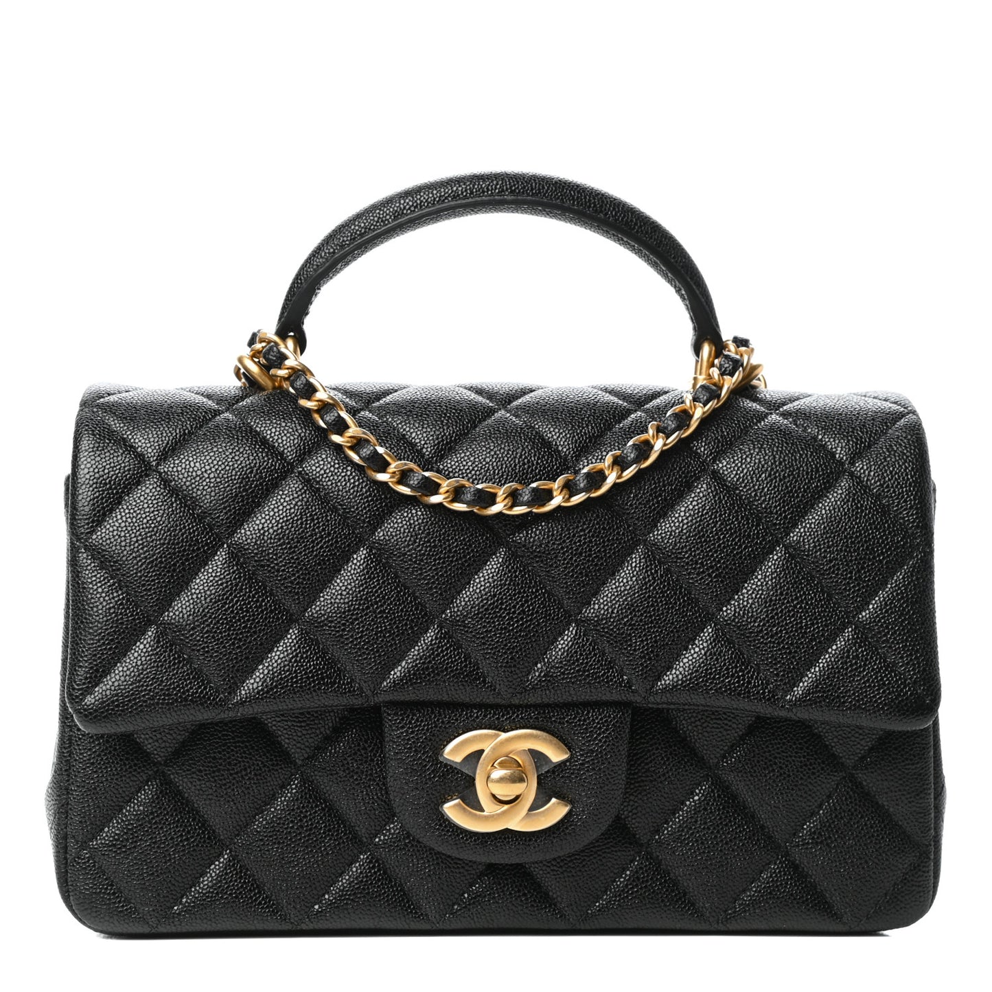 Caviar Quilted Mini Top Handle Rectangular Flap Black