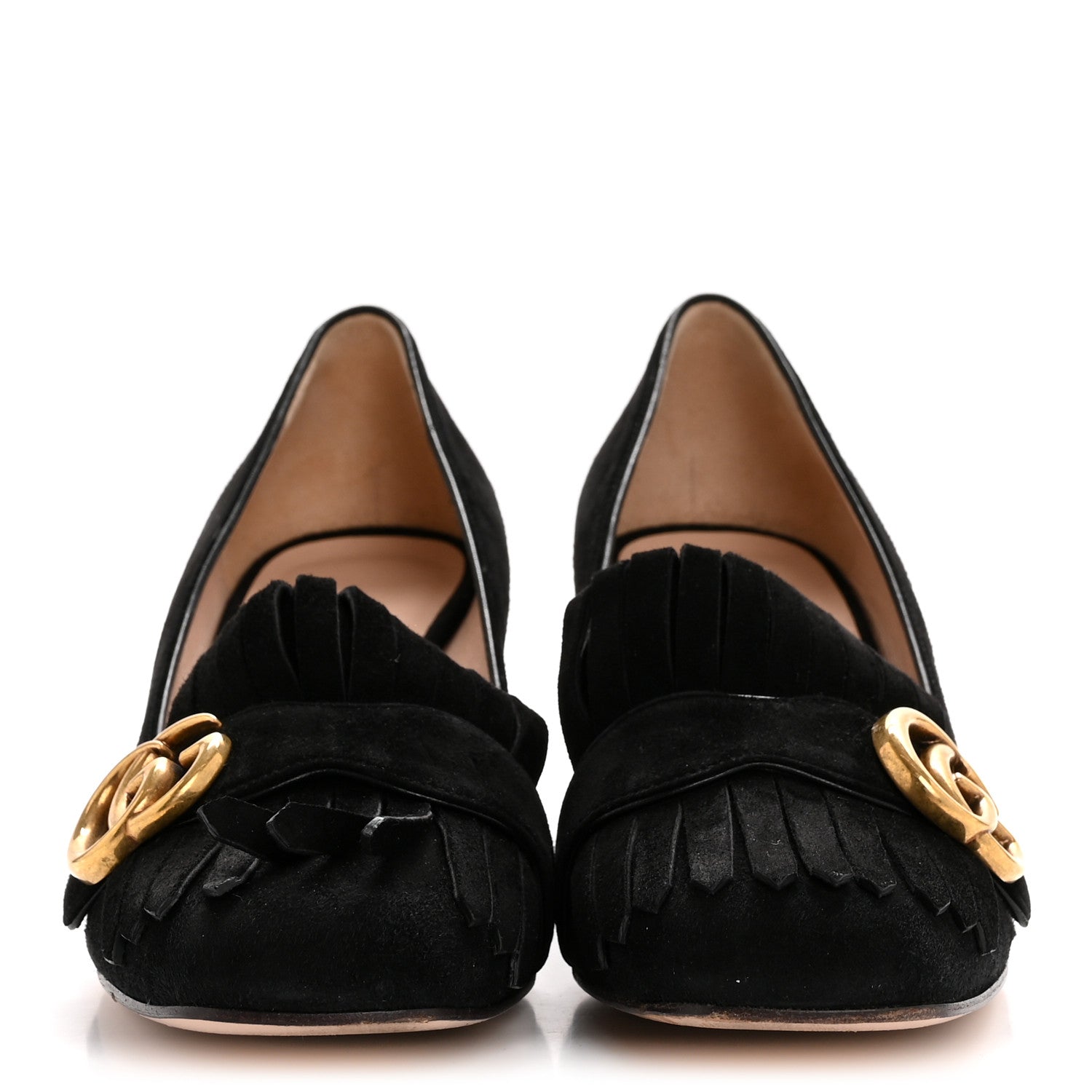 Gucci Kid Scamosciato GG Marmont Fringe 50mm Loafer Pumps 37.5 Black 3 of 11