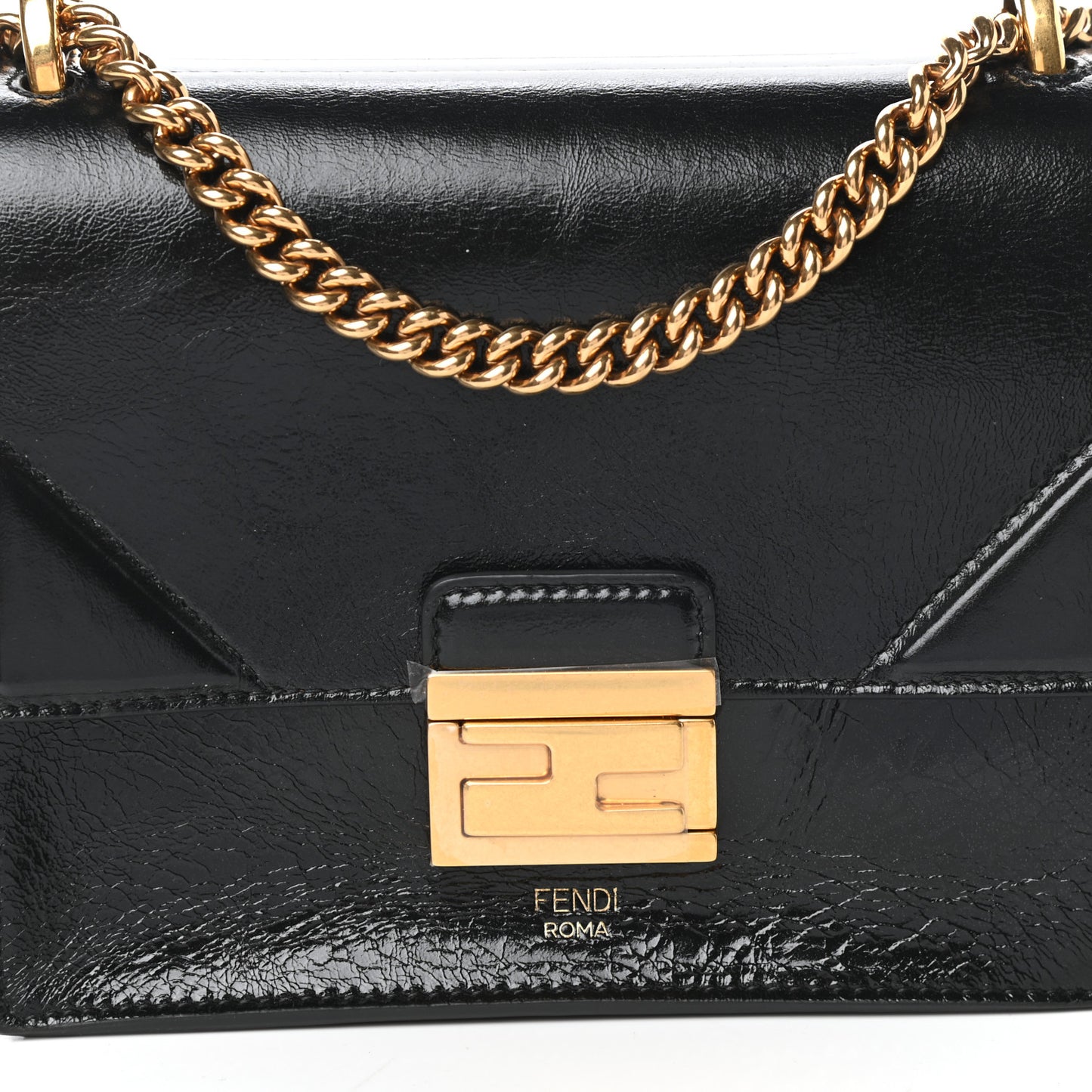 Agnello Old Shine Small Kan U Shoulder Bag Black