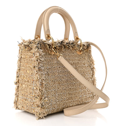 Christian Dior Tweed Crystal Fringe Medium Lady Dior Beige 3 of 12
