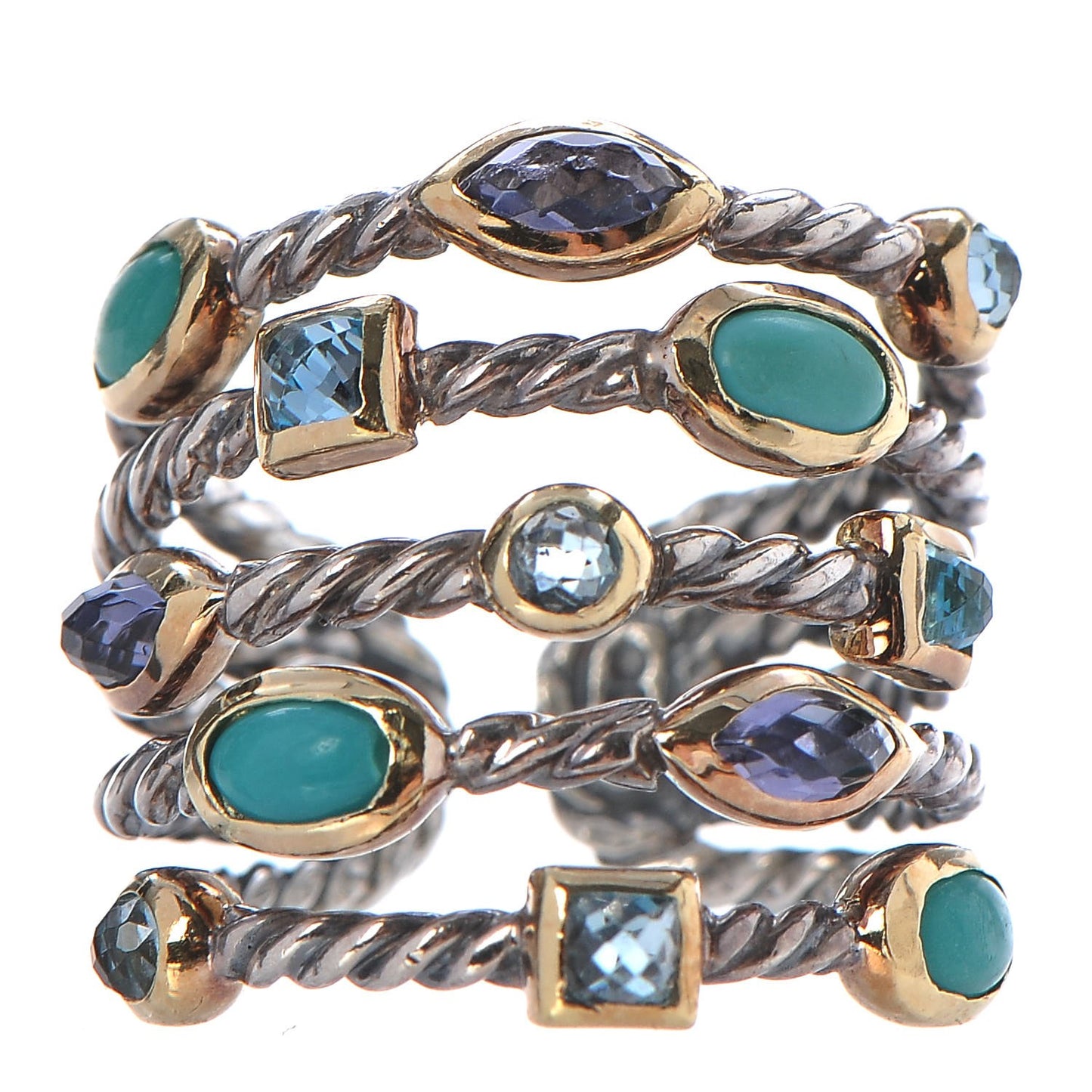 Sterling Silver 18K Yellow Gold Turquoise Blue Topaz Iolite Confetti Ring 49.3 5