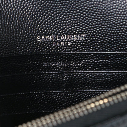 Saint Laurent Grain De Poudre Matelasse Chevron Monogram Envelope Chain Wallet Black 6 of 9