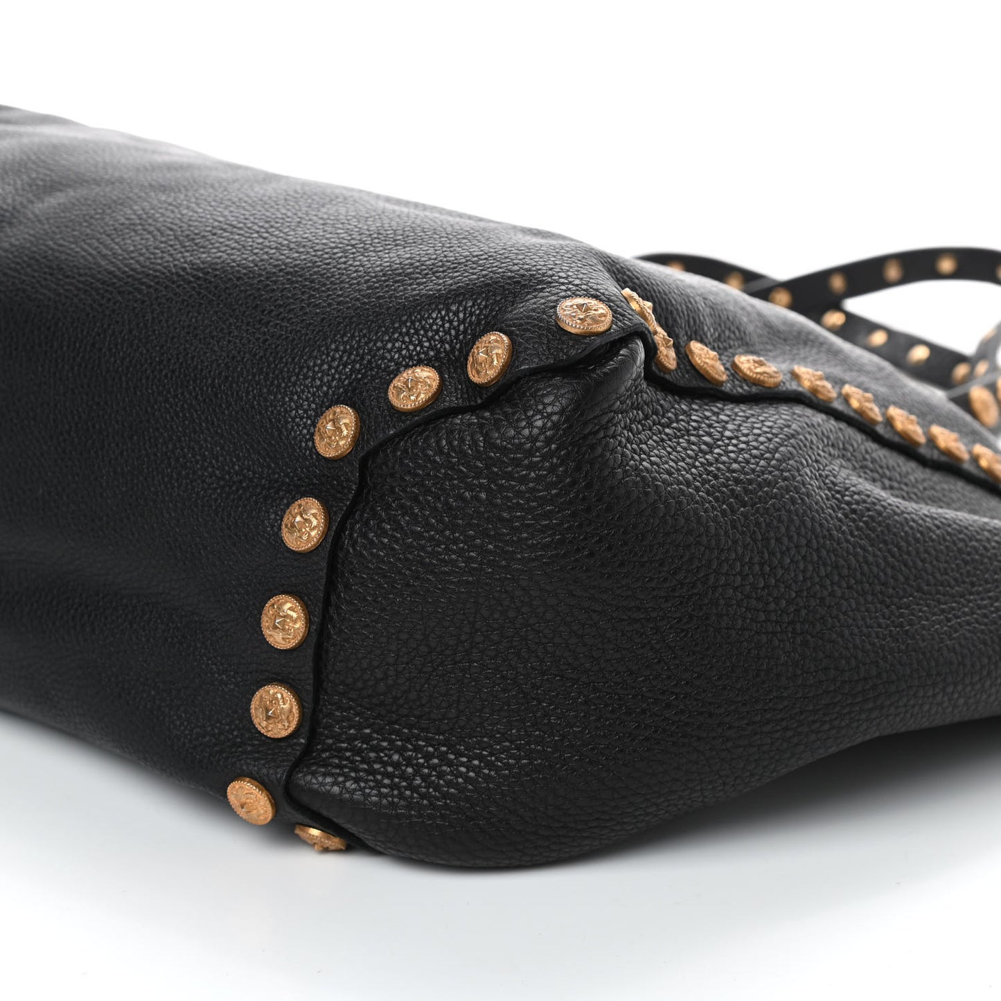 Grained Calfskin Large Studded Zodiac Tote Black