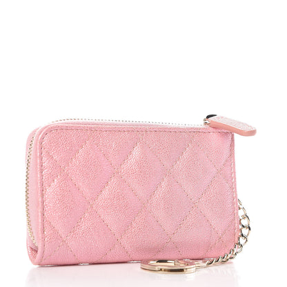 Chanel Iridescent Caviar Quilted Zipped Key Holder Case Rose Pink 3 of 8