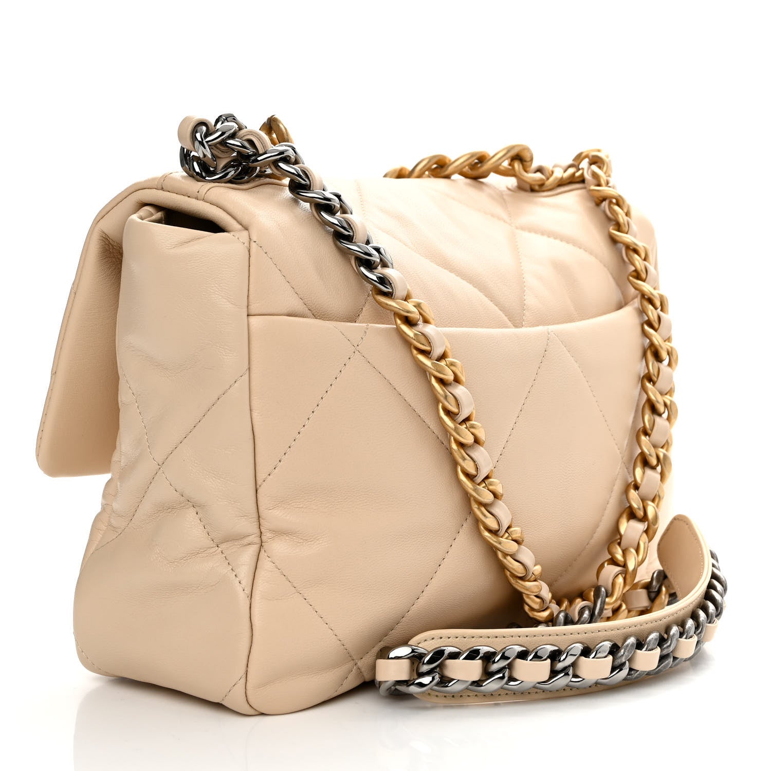 Chanel Goatskin Quilted Large Chanel 19 Flap Beige 3 of 10