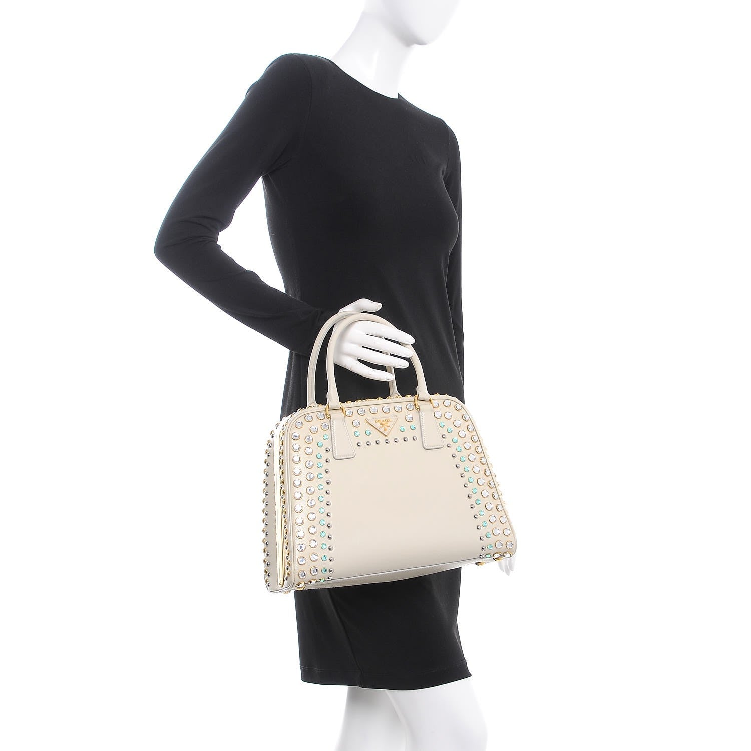 Prada Saffiano Vernice Crystal Pyramid Bag Talco 2 of 13