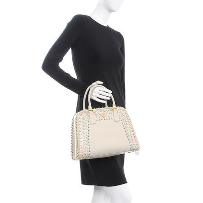 Prada Saffiano Vernice Crystal Pyramid Bag Talco 2 of 13