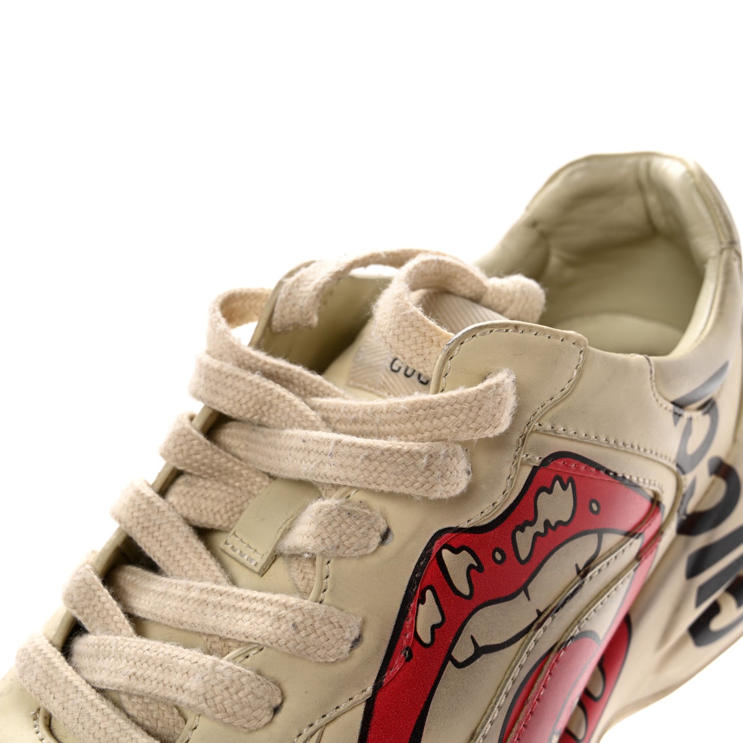 Calfskin Mouth Print Mens Rhyton Sneakers 8.5 Ivory