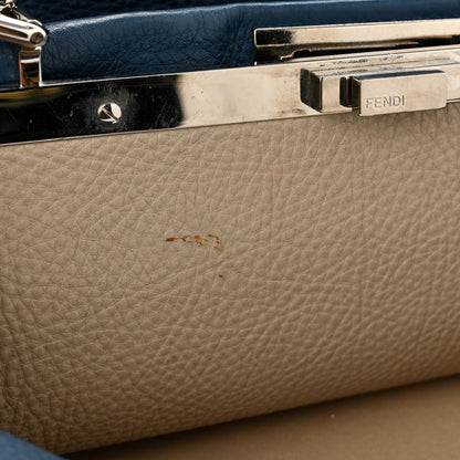 Fendi Cuoio Romano Selleria Bi-Color Medium Peekaboo Iconic Satchel Blue Latte 9 of 10
