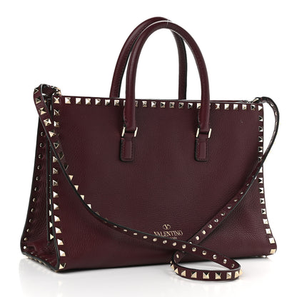 Valentino Garavani Grained Calfskin Medium Rockstud Double Handle Horizontal Tote Rubin 3 of 8