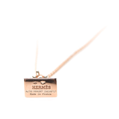 Hermes 18K Rose Gold Diamond Birkin Amulette Pendant Necklace 5 of 6