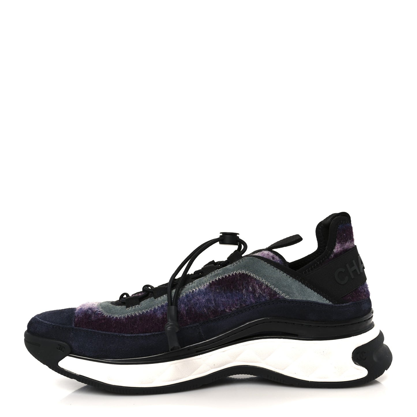 Fabric Suede Calfskin CC Sneakers 41 Blue Black Purple